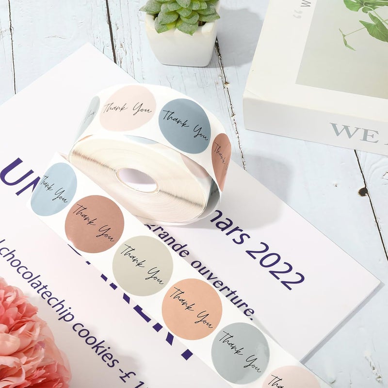 Whaline 1000Pcs Boho Thank You Stickers Roll Solid Colors Thank You Stickers for Small Business 1.5 Inch Simple Elegant Round Self-Adhesive Envelopes Seal Labels for School Classroom Office - Image 4